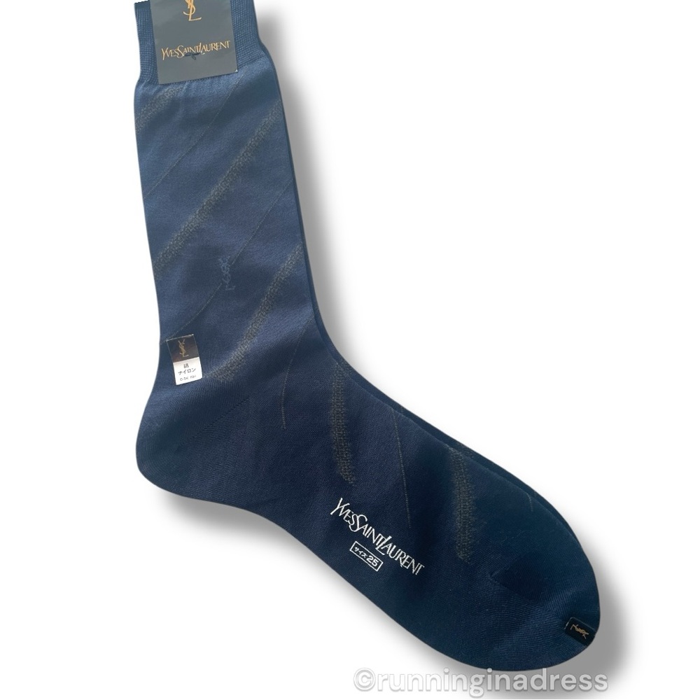YSL Logo Men's Geometric Pattern YSL
Embroidery Dress Socks In Blue & Brown - Picture 5 of 9